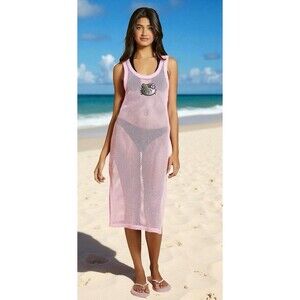 Forever 21 x Hello Kitty Pink Mesh Dress 3X Swim Cover-Up See Through Dress